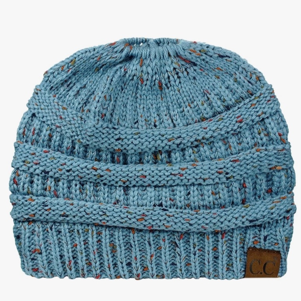 C.C MESSY BUN BEANIE TAIL SOFT STRETCH EXC.-🎉DENIM🩵~or~🎉OMBRE🫒,OS,BNWTIB/WOT